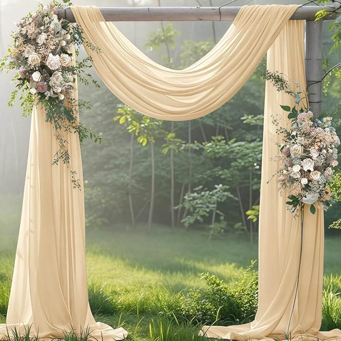 Champagne 2 Panels Wedding Arch Draping Fabric 29" x 20Ft Sheer Drapes Outdoor Curtain for Wedding Party Baby Bridal Shower Arch Ceiling Backdrop Decor