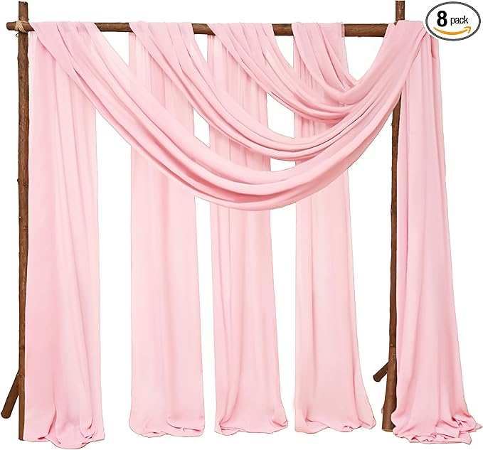 8 Panels Wedding Arch Draping Fabric 28" x 20 Ft Wedding Arch Drapes Chiffon Fabric Drape Sheer Backdrop Curtain for Weddings Party Swag Ceremony Birthday Arbor Drapery Reception Ceiling Décor(Pink)