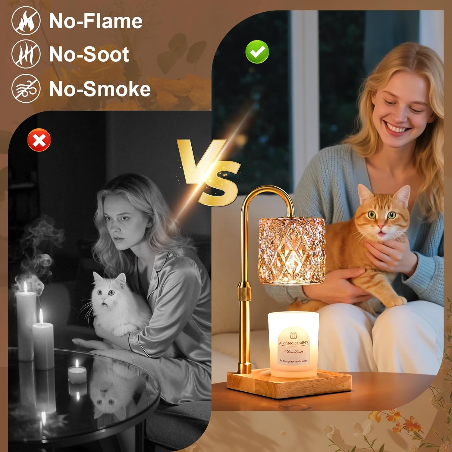 Hong-in Candle Warmer Lamp with Timer -Dimmable Adjustable Height Wax Melt Warmer for Jar Candles,Vintage Home Decor with Elegant Amber Glass,Birthday Gifts for Women, Mom, Friend, Sister