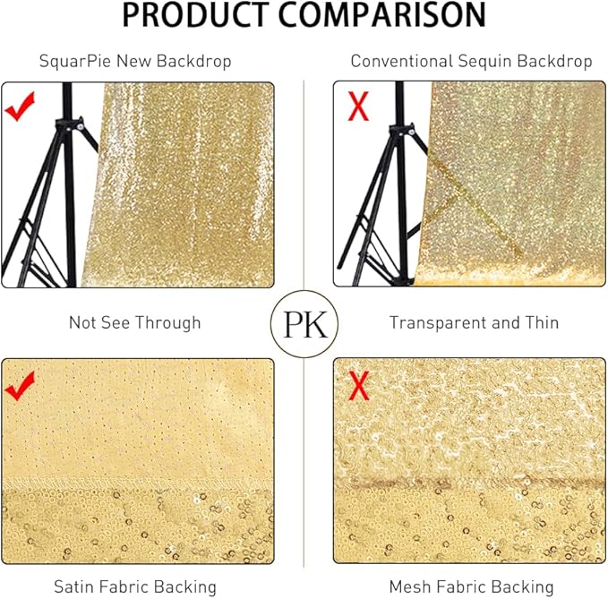 SquarePie Sequin Backdrop Curtain Less See Through Background for Wedding Party 6FT x 6FT Gold