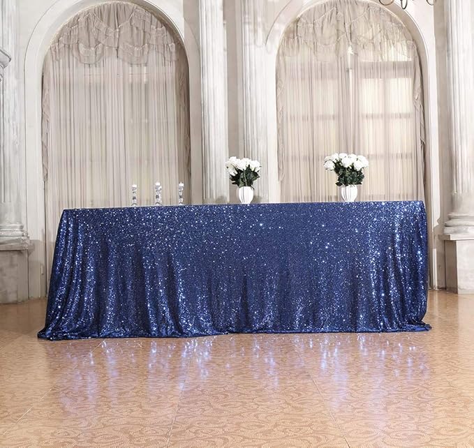 SquarePie Sequin Tablecloth Rectangular 60 x 102 Inch Navy Blue Sparkly Table Linen for Wedding Party