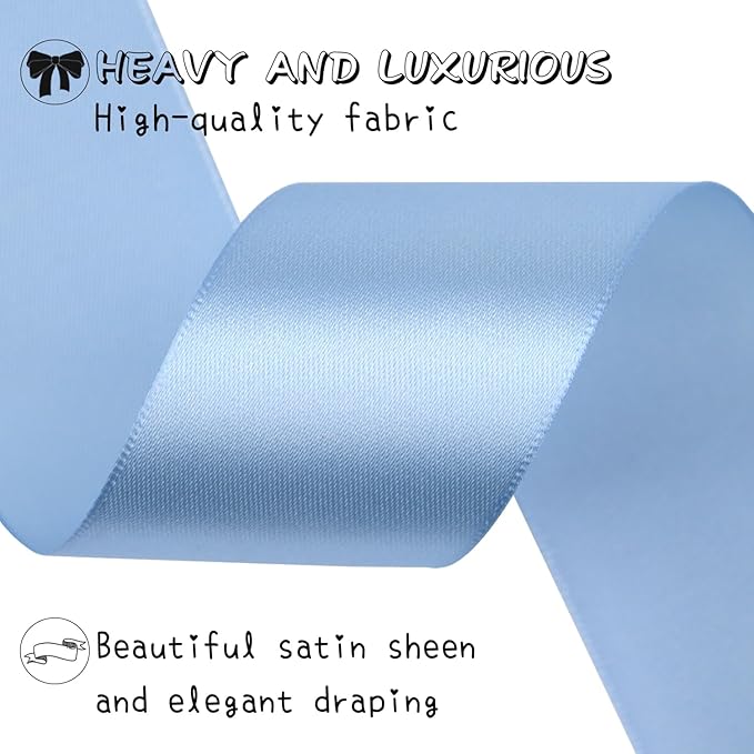 Lake Blue Solid Satin Ribbon 1-1/2 Inch 25 Yards Solid Polyester Fabric Ribbon for Gift Wrapping Wedding Christmas Baby Shower Birthday Party Decoration Handmade Immortal Flower Craft
