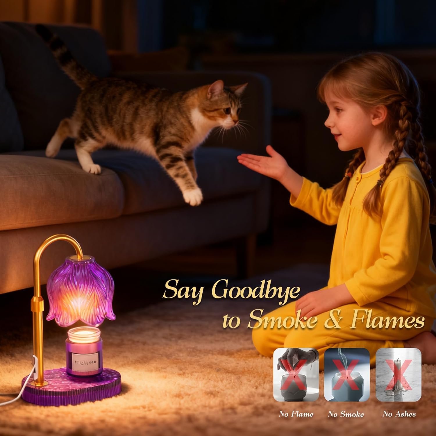 Candle Warmer Lamp with Adjustable Height - Flameless 4-Level Dimmable Wax Warmer, Timer Function & Stylish Design in Multiple Colors (Pink)