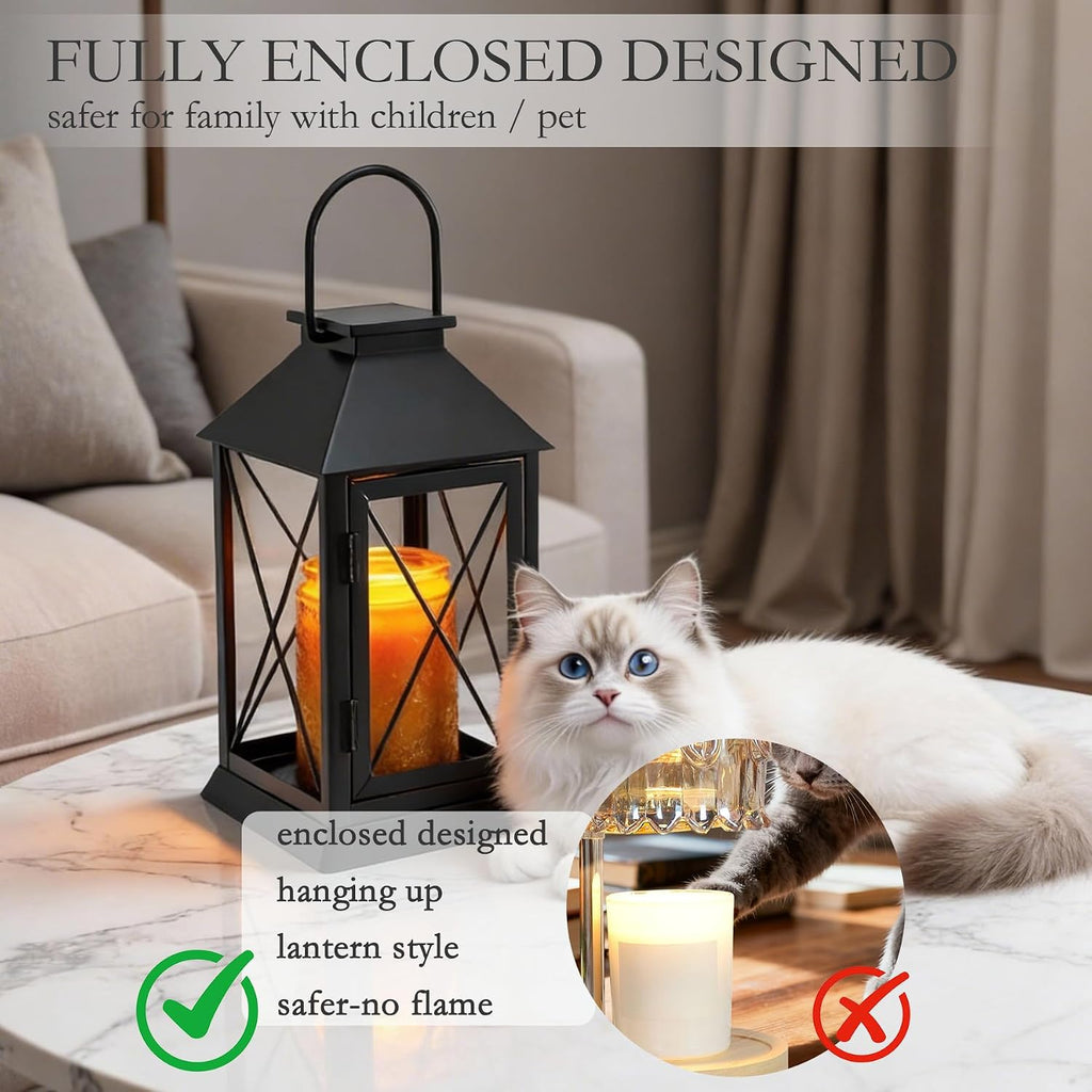 Candle Warmer Lamp with Timer Dimmable,Compatible with 3 Wick Candle/Large Candle,Vintage Lamp Candle Warmer Lantern Farmhouse Style,Fully Enclosed Designed and Hanging Up-Black