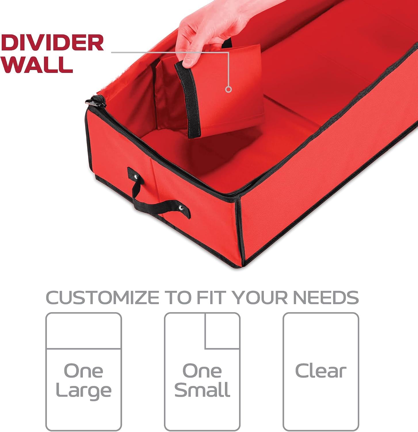 Christmas Wrapping Paper Organizer Storage Box, Straps/Pockets, 40" Heavy-Duty Gift Wrap Storage Holder for Bags, Bows, Tags, Ribbons, Holiday Decorations, Fits Up to 24 Rolls Underbed Container (Red)