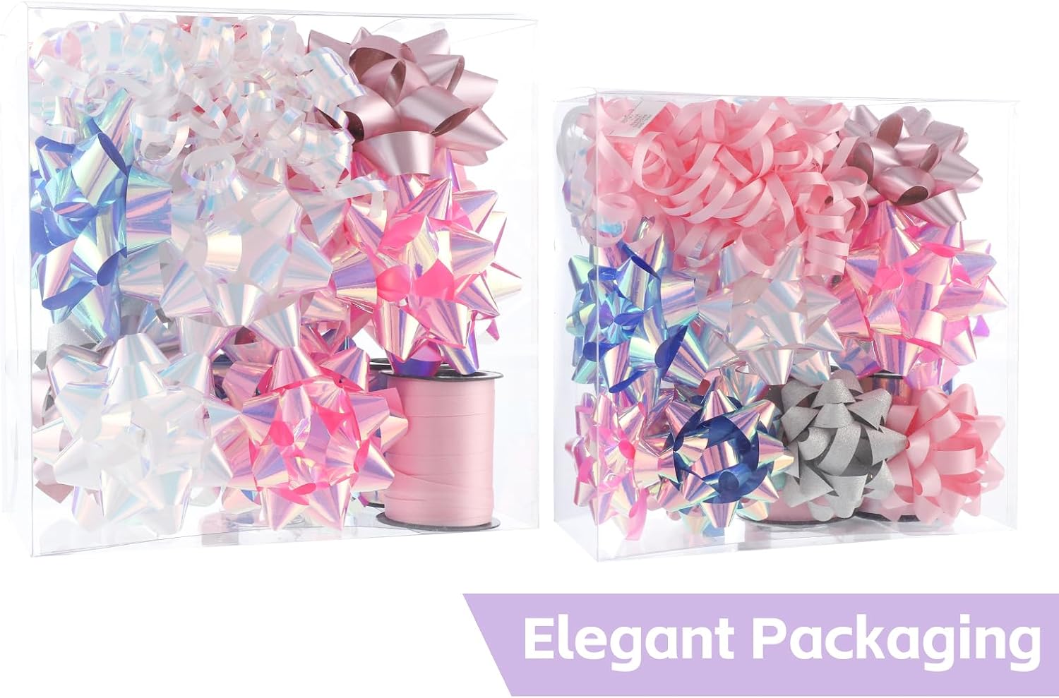 DYSHIPEN 16 Pcs Gift Bows,Bows for Gift Wrapping and Presents,2 Crimped Curling Ribbons,2 Curly Bows,Christmas Bows,for Parties, Birthdays, Weddings. (Pink, 3.5in+2.5in)