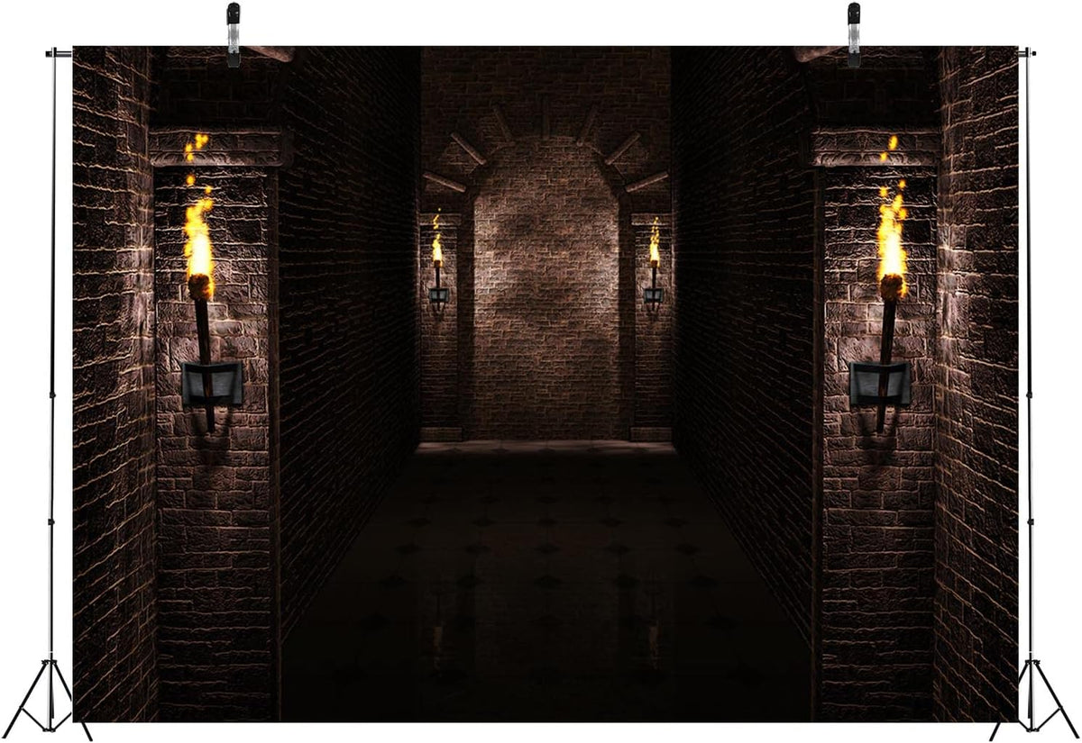 BELECO 12x10ft Fabric Gothic Castle Backdrop Ancient Black Brick Stone Wall A...