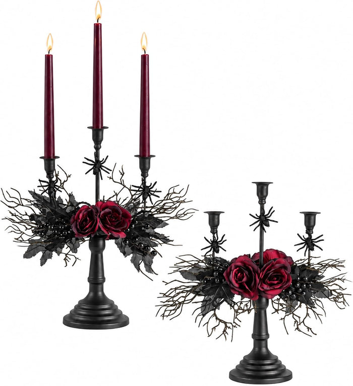 Romadedi Black Halloween Candelabra, Gothic Candlestick Holder, 15.7 in