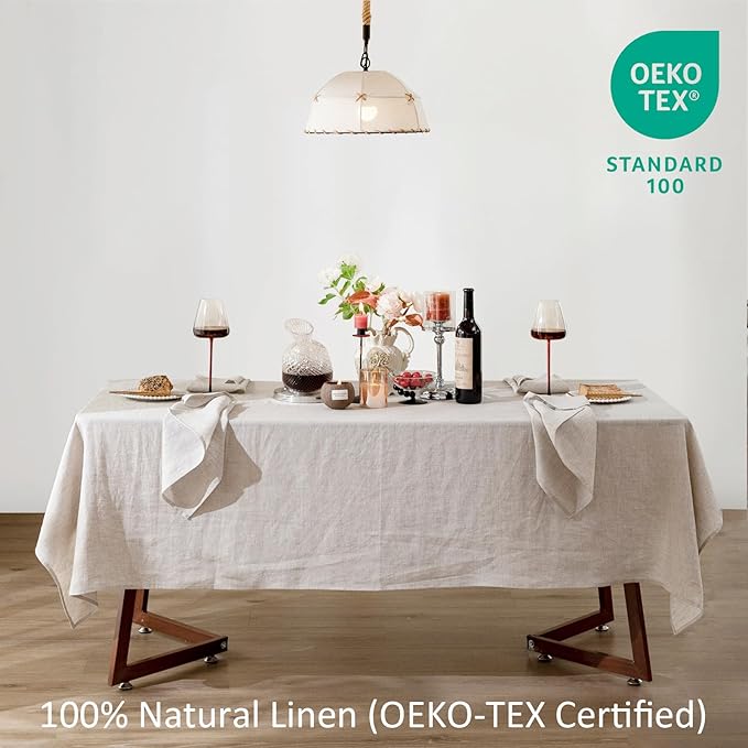 Talasily Linen Tablecloth 100% Pure Linen Table Cloth 60x144 Inches Rectangle Tablecloths Washable Cloths for Kitchen, Dining, Buffet Parties, Holidays, Picnic, Weddings and Restaurants-Natural Linen