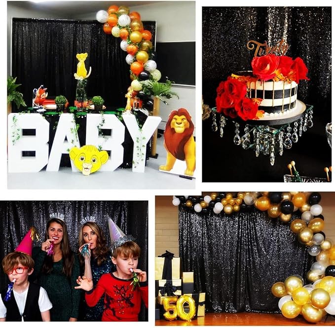 Poise3EHome Black Sequin Backdrop,8FT x 10FT Sequin Photography Backdrop Curtain for Party Decoration