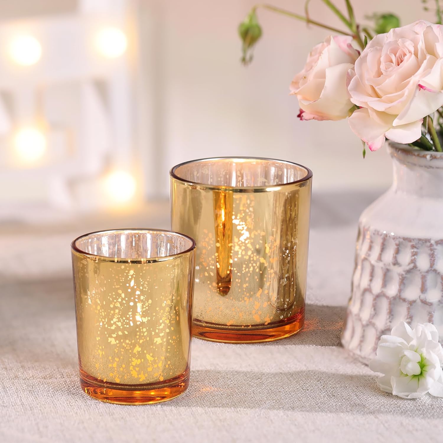 Volens 24pcs Assorted Gold Votive Candle Holders for Wedding Table Centerpieces, Large Mercury Glass Candle Holder for Votive & Tealight Candle, Gold Party Decorations for Bridal and Baby Shower