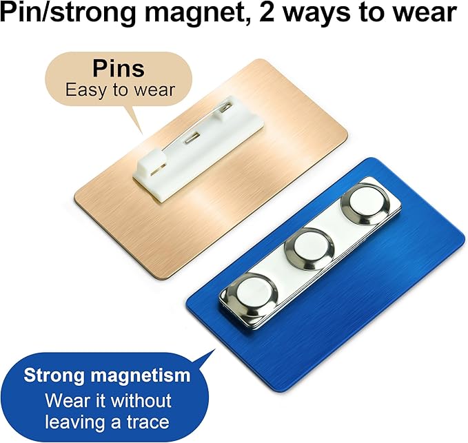 Engraved Personalized Name Tags with Magnet Clip or Pin - Stainless Steel Custom Magnetic Name ID Badge Tag for School Teacher, Kids, Business Work Lable Sign Employee Name Plate (3“x1.5 Magnet)