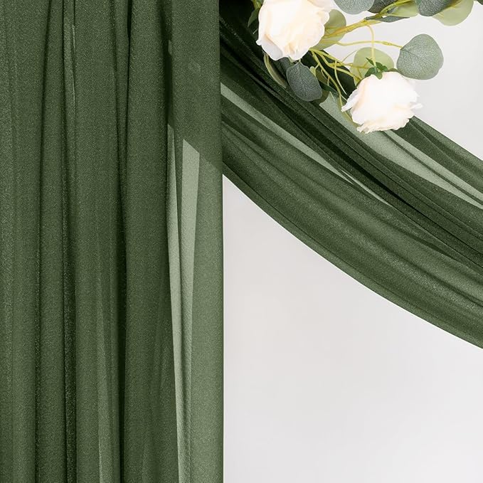 MLMC Olive Green Wedding Arch Draping Fabric 2 Panels 29" x 20 FT Extra Long Gauze Drapes Sheer Backdrop Curtains 6.6 Yards Outdoor Drapery Panels for Wedding Ceremony Party Ceiling Decoration