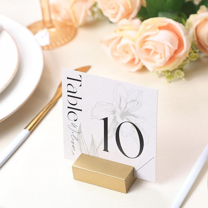 UNIQOOO 12 Pack Gold Birch Wood Stands /1.2mm Slot for Cardstock, Wedding Table Numbers Holders, Photo Holder, Photo Display Stand for Event Decor, Retail Shop, Cafe Restaurant Menu, Business Card, Name Tag
