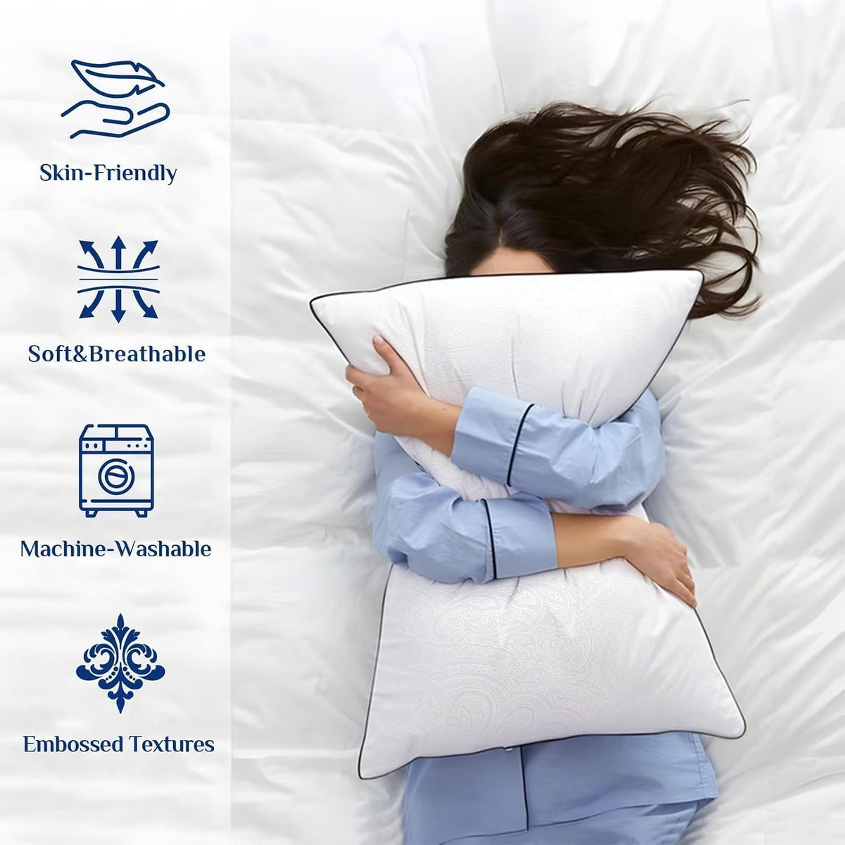 JOLLYVOGUE Pillows Queen Size Set of 4, Cooling and Firm Pillows with Oeko-Te...