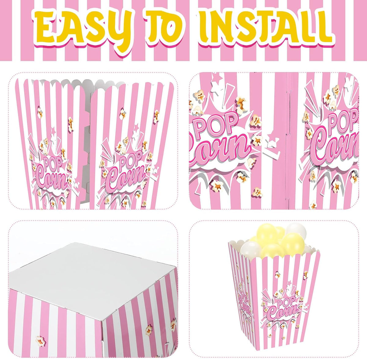 sosation giant popcorn box prop cardboard with balloons, close-up detail