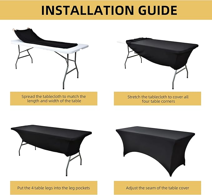2-Pack 6ft Black Spandex Table Covers for Rectangle Standard Folding Tables - Wrinkle Resistant Stretch Tablecloths - Ultimate Fitted Table Protector for Parties, Trade Shows, Banquet