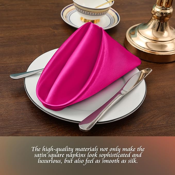 Manyshofu 60 Pieces Hot Pink Satin Napkins - 20x20 Inches Cloth Napkins, Square Satin Fabric Napkins Set - Soft & Reusable Table Napkins for Wedding Dinner Party Lunch