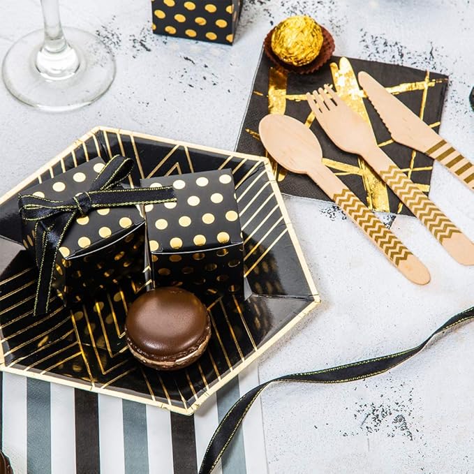 AWELL Black Gift Candy Box with Gold Dots Bulk 2x2x2 inches with Ribbon Party Favor Box, Gold Dots,Pack of 50
