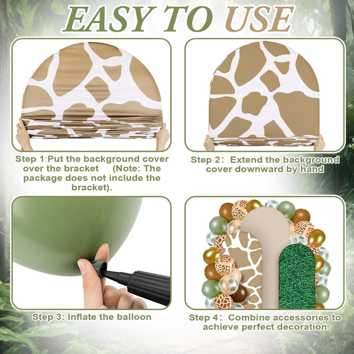 foilswirl 34 pcs jungle party decor 4ft 5ft on a desk or shelf