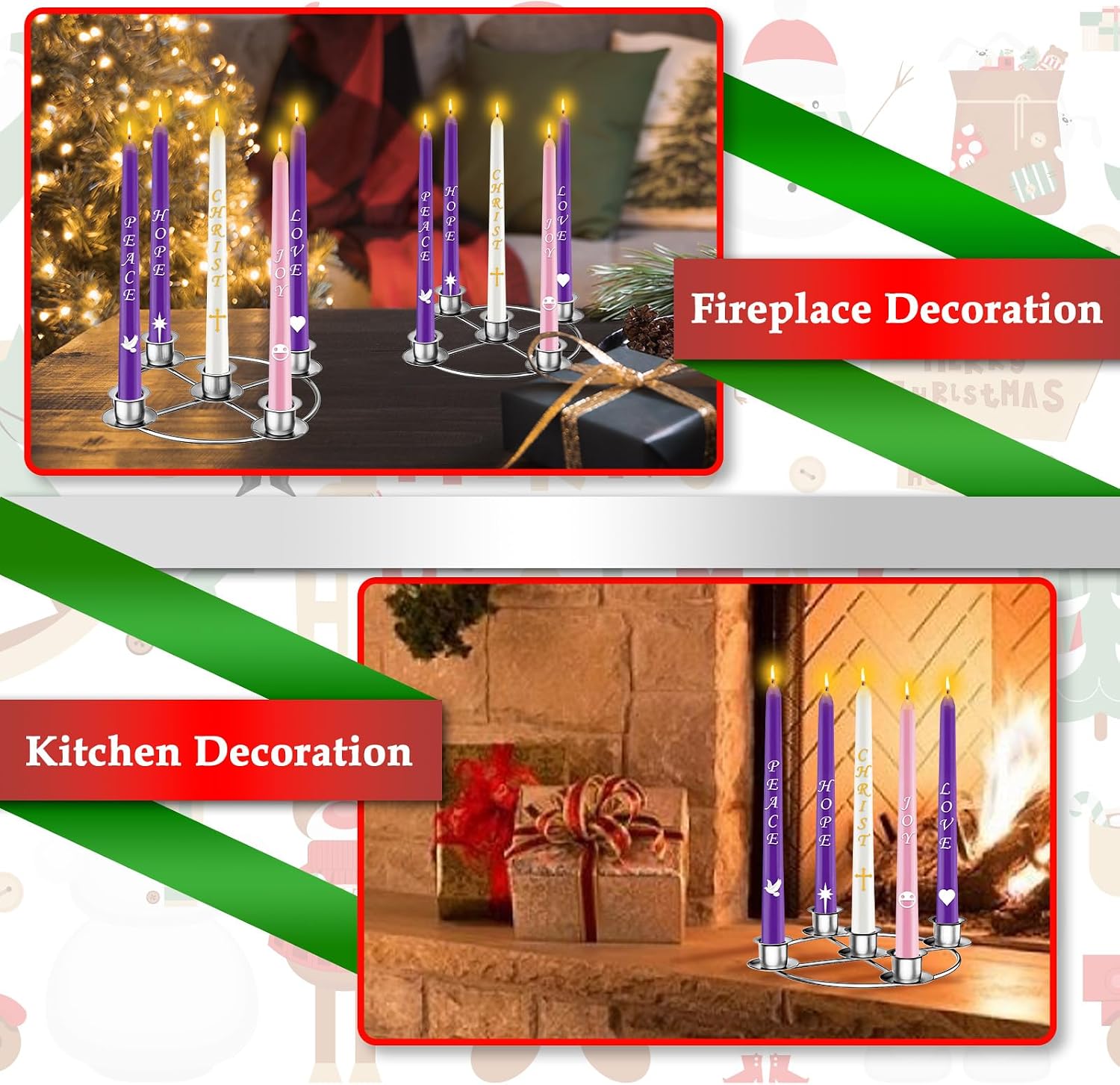 Advent Wreath 5 Candle Holder, Christmas Candle Rings Candle Holder for Tapered Advent Candles, Advent Wreath Ring Table Decoration for Christmas Advent Festival Home Party Church, Silver(No Candles)