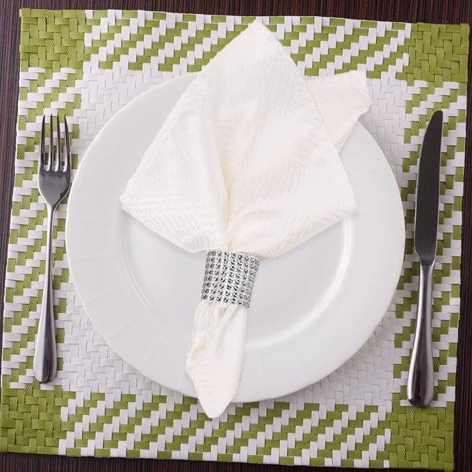 Bling Napkin Rings Set of 150, Rhinestone Silver Napkin Rings Diamond Adornment Napkin Holder Bulk for Wedding, Dinner, Party, Table Decorations, White