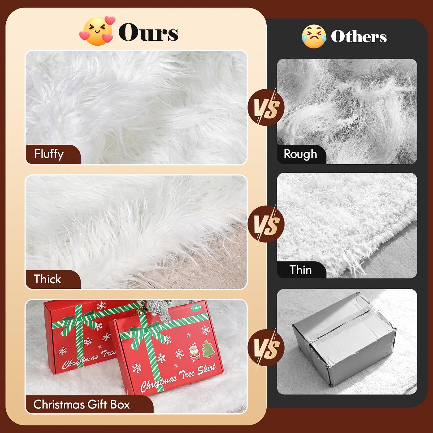 60 Inch White Christmas Tree Skirt with 4.5" Extra Long Pile– Ultra Plush Faux Fur Tree Skirt for 6-9 Ft Trees