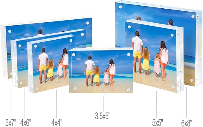 Meetu Acrylic 4x4 Picture Frame Clear Two Sided Desk Photo Frame Magnetic Frame Inner Size 3x3 with Gift Pack for Display Family Pictures Baby Photos Friends Pictures or Pet Dog Picture（5 Pack）