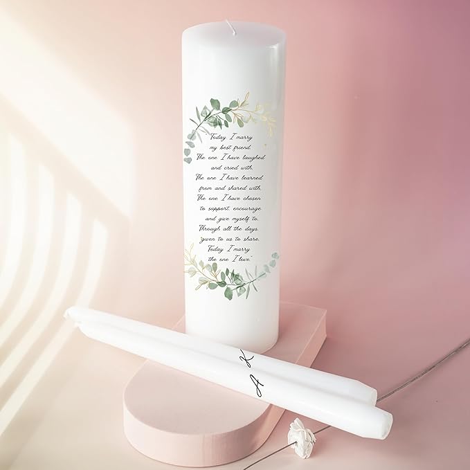 Unity Candles for Wedding, Modern Unity Set, Custom and Personalized Taper Candles with Bible Quote, Unscented White Premium Wax, Religious and Wedding Ceremony, Special Events (Custom Initials)