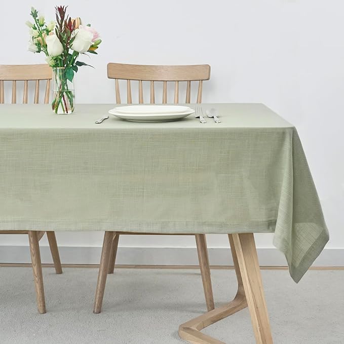 maxmill Lux Faux Linen Table Cloth with Slubby Texture Wrinkle Resistant Anti-Shrink Soft Tablecloth for Kitchen Dining Tabletop for Buffet Banquet Parties Rectangle 60 x 140 Inch Sage Green