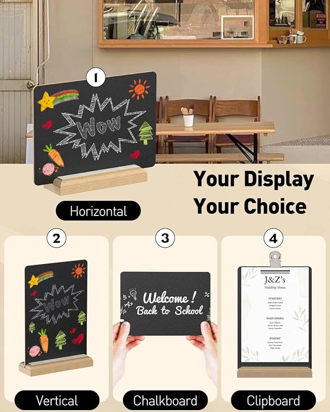 Uniclife Small Chalkboard Sign with Stand & Chalk Markers, 5.9 x 8 Inch, Double-Sided Wooden Chalk Board Sign for Tables, Reusable Message Board, Menu Board for Wedding Party Restaurant Food Display