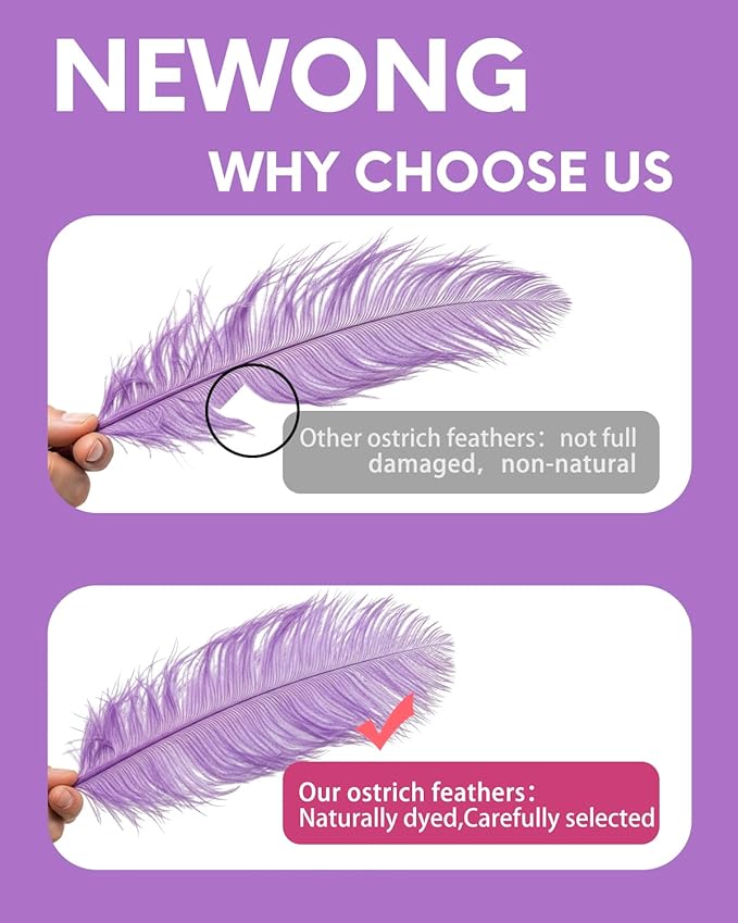 NEWONG 30pcs Light Purple Ostrich Feathers Natural Bulk 11-14inch(28-35cm) Vase Craft Wedding Home Party Centerpieces Christmas Day Decoration
