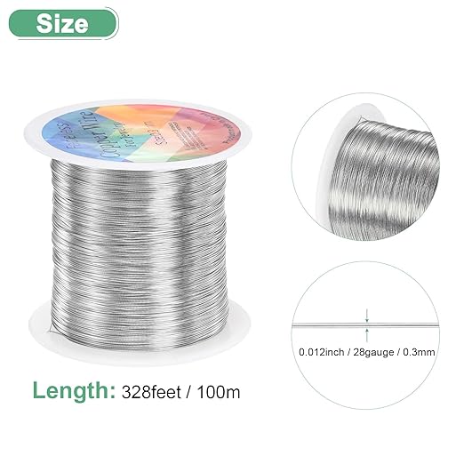 0.3mm Jewelry Wire, 28 Gauge 328FT Craft Wire Copper Beading Wire for Jewelry Making/Planting/Weaving/DIY Crafting, Soft Metal Wires [100M, Silver White]