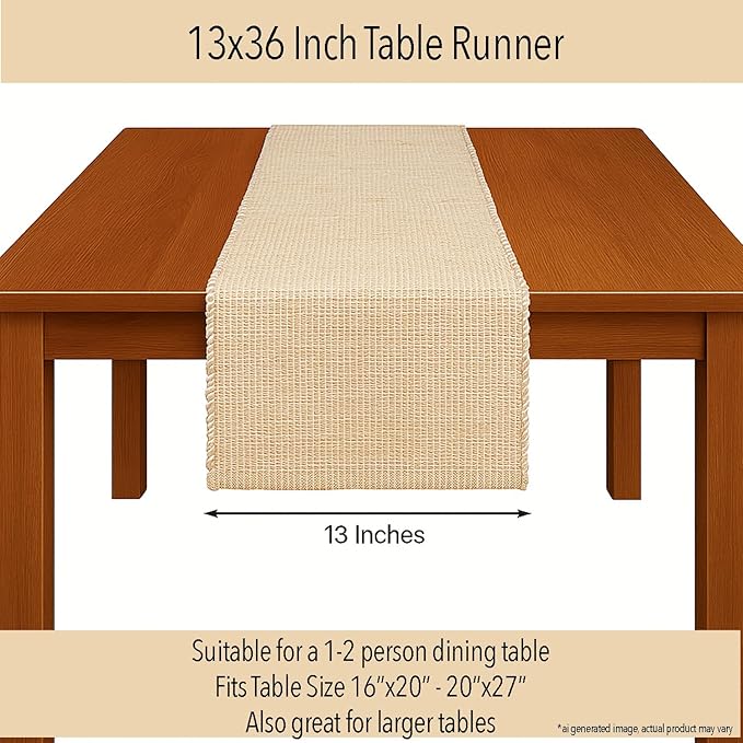 Chardin home Natural Jute Table Runner 13x36 Inch – Vintage Boho Rustic Table Decor – Handwoven Table Runner in Natural Jute and Ivory – Farmhouse Dining or Console Table Accent