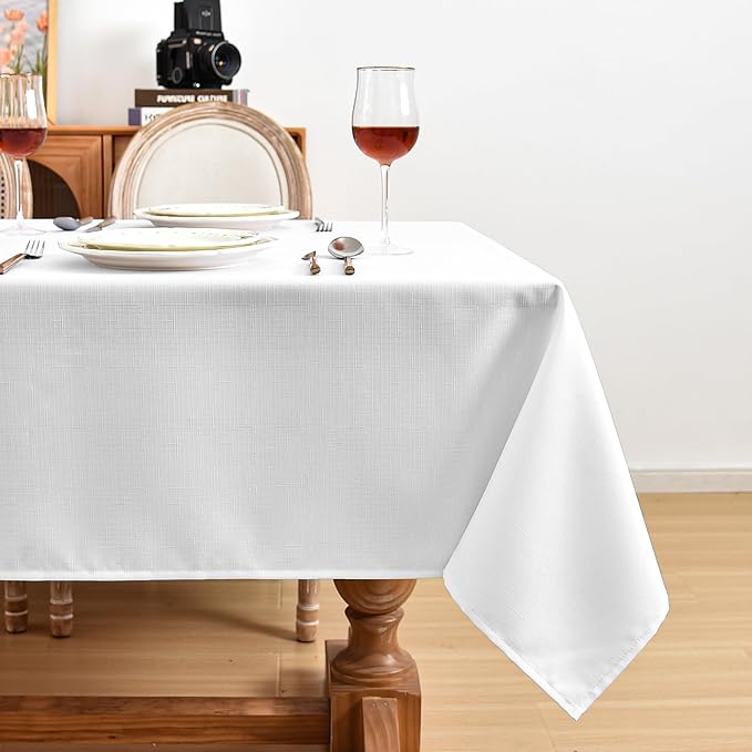 Fitable Faux Linen White Tablecloths 60 x 84 Inch - 2 Pack Textured Table Clothes for Rectangle Tables, Wrinkle-Proof Faux Burlap Table Covers for Dining, Farmhouse, Outdoor Picnic, Camping