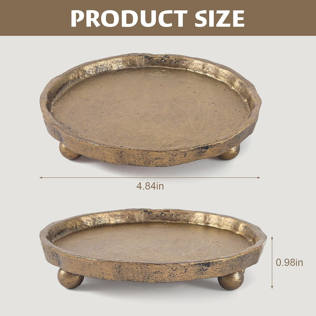 Vintage Cast Iron Pillar Candle Holder Plate, Rustic Brass Candle Tray – Round Candle Base Stand for Small Pillar Candles, Table Centerpiece & Home Decor Accent