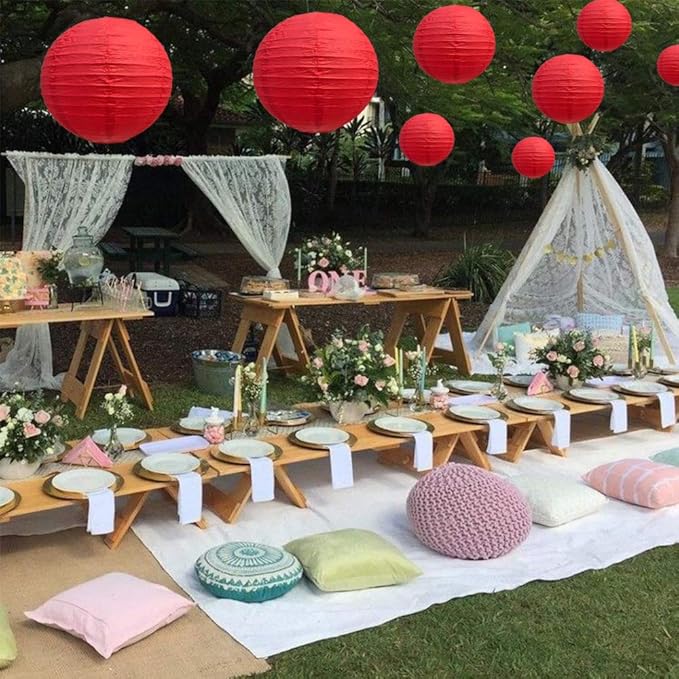 BEISHIDA 6-Inch Red Round Paper Lanterns Decorative Hanging Asia Chinese Japanese Paper Lanterns Lamp for Birthday Wedding Baby Bridal Shower Christmas Home Decor Party Decoration（6 Packs）