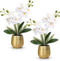 orchids artificial flowers in gold ceramic vase 13'', main product view