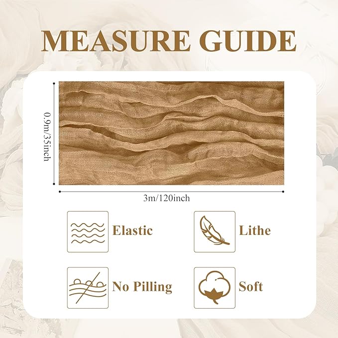 Asee'm 12pcs Cheesecloth Table Runner 120 Inches Long Khaki Boho Gauze Cheese Cloth Runner 10FT Rustic Sheer Table Runners for Christmas Wedding Party Baby Shower Spring Easter Decoration
