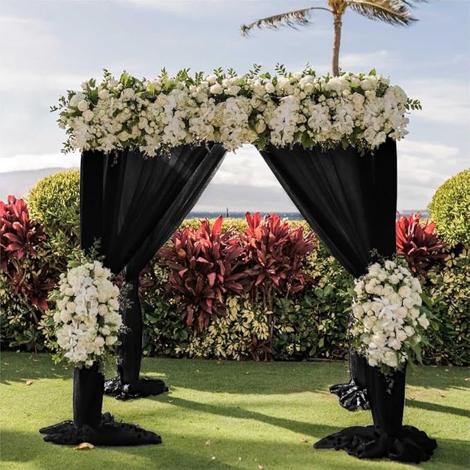 Wedding Arch Draping Fabric 2 Panels 30'' x 18FT Black Sheer Chiffon Arch Drapery for Photo Booth Bridal Shower Baby Shower Church Decor Newborn Photography Christening Outdoor Party