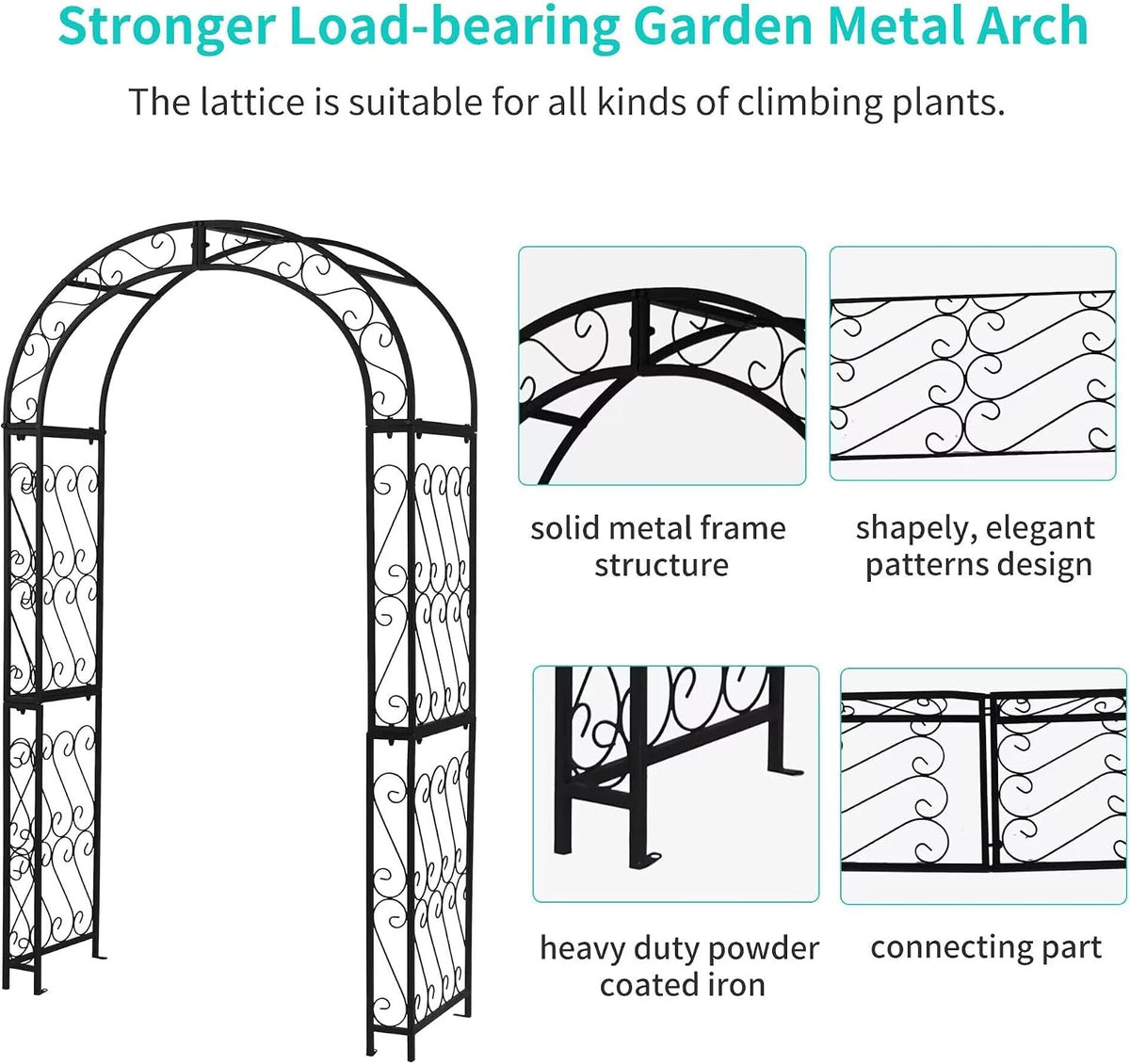 SCENDOR European-Style Black Iron Garden Arbor for Climbing Plant & Wedding