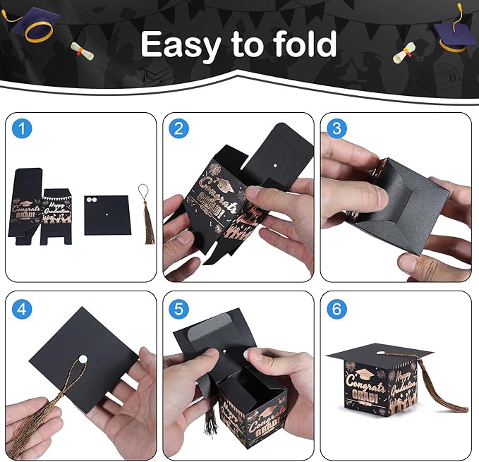 COTOPHER 36 Pack Mini Graduation Cap Gift Boxes with Tassel, Class of 2025 Graduation Candy Boxes Centerpieces for Tables Party Decorations, Small Treat Chocolate Box Graduate Favors Supplies