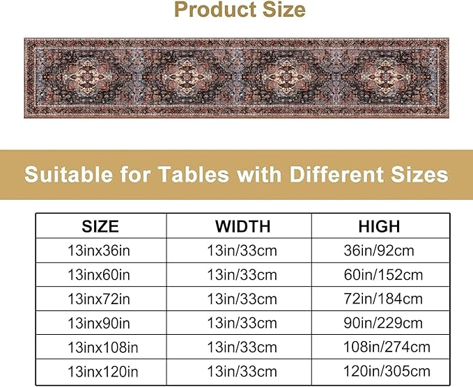 Vintage Boho Floral Table Runner, Rustic Country Farmhouse Black Bohemia Flower Pattern for Home Kitchen Table Decor Dining Coffee Room Party Decor 13x60in