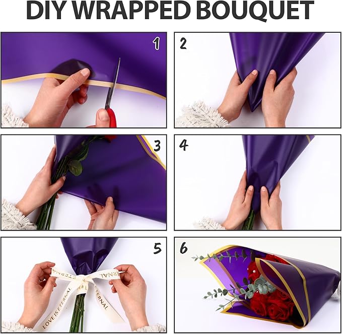 NESCCI 20 Sheets Flower Wrapping Paper - Waterproof Floral Bouquet Wrapping Paper, Florist Supplies Packaging Paper for Wedding Birthday Gift DIY (Deep purple)