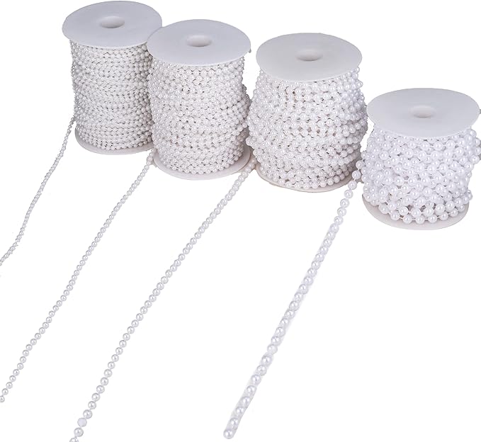 5mm Crafts Faux Pearl Beads Garland Pearl Bead Roll Strand of Pearls to Decorate Floral Centerpieces Wedding Party Favor Christmas Tree(99Feet White)