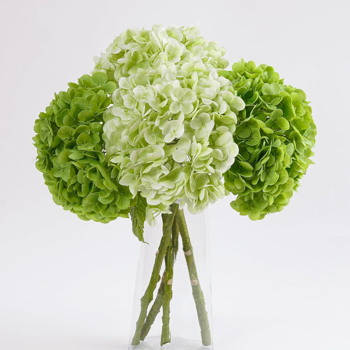 green hydrangea artificial flowers, latex real touch hydrangeas, main product view
