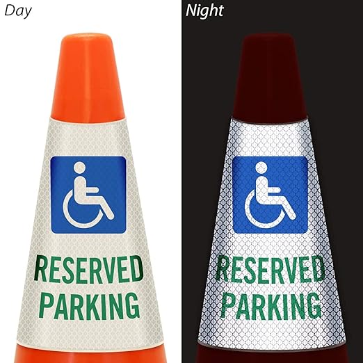 SmartSign 6-Pack Reflective Parking Cone Signs with ADA Wheelchair Symbol, 360 Visibility, Non-Adhesive Vinyl, 3-Side Print
