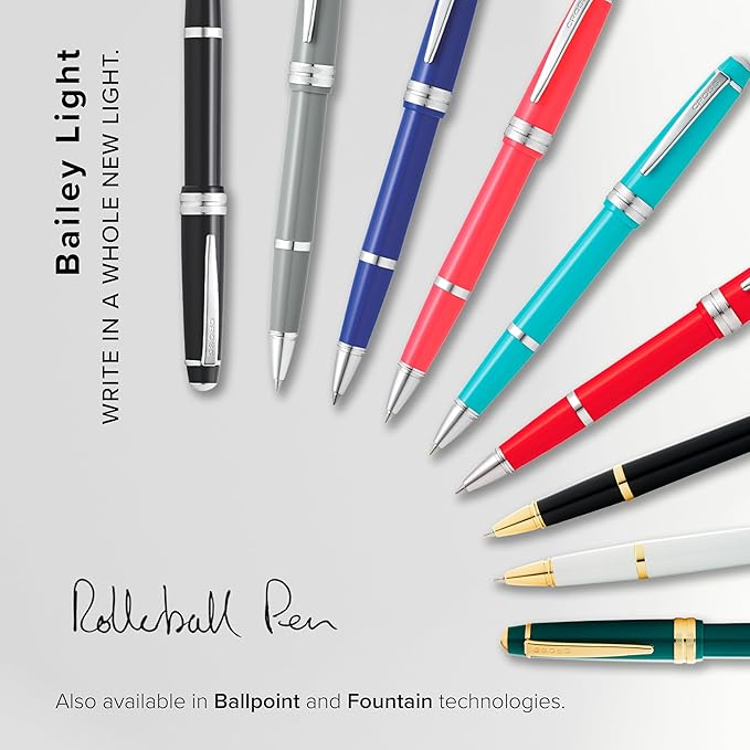 Cross Bailey Light Refillable Rollerball Pen Presented in a Everyday Gift Box - Medium Point, Black Ink, Red
