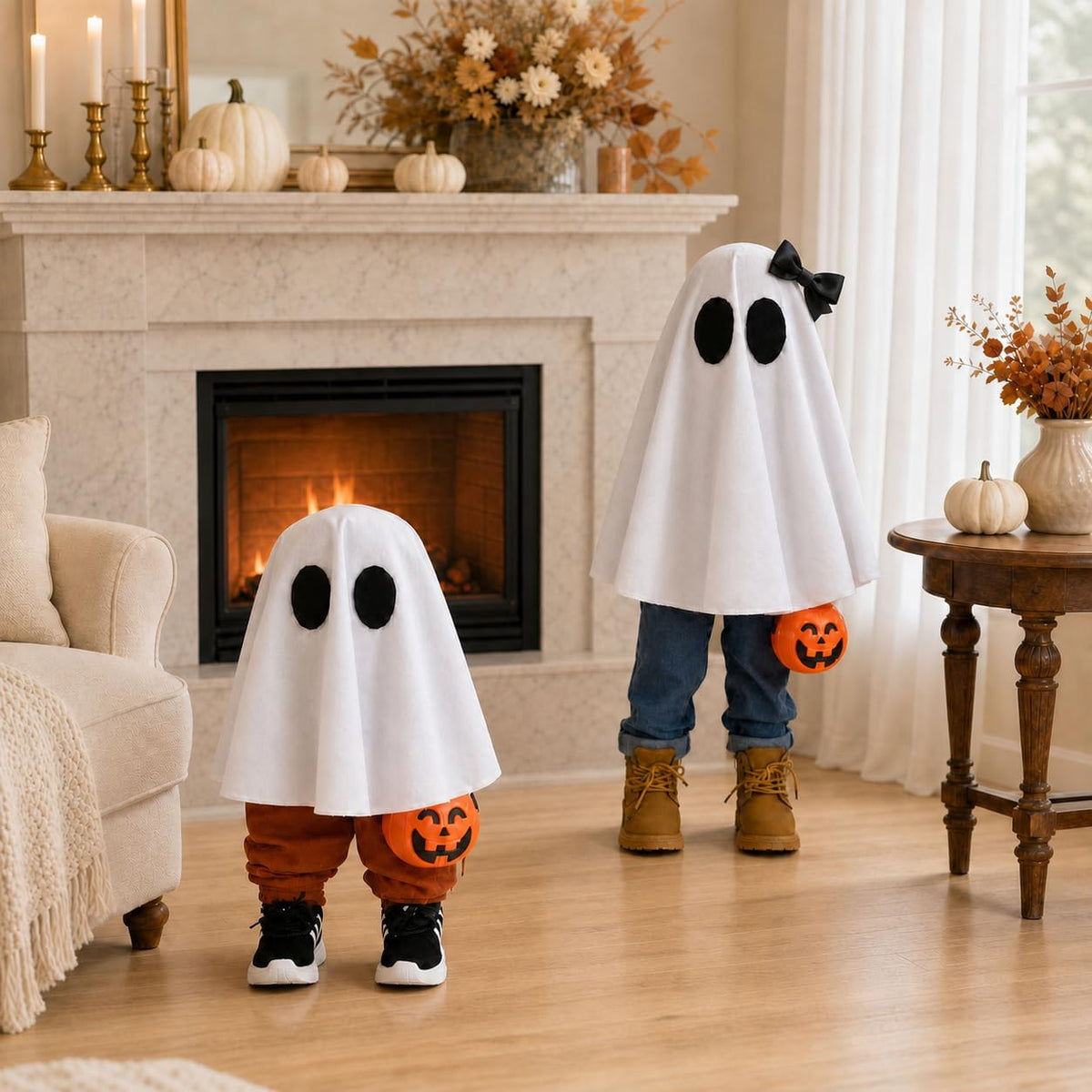 Halloween Decorations - 2 Pack Cute Standing Ghosts with Pumpkin Buckets - Sc...