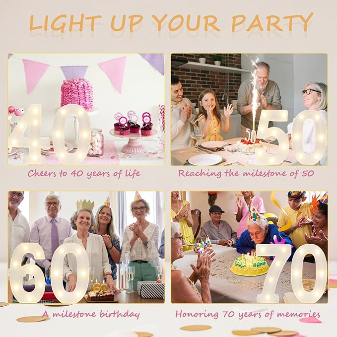 Decorative Led Light Up Numbers, 40th Birthday Decorations, Warm White Led Numbers Lights, Lighted Marquee Number Sign for Sweet 40th Party Decor